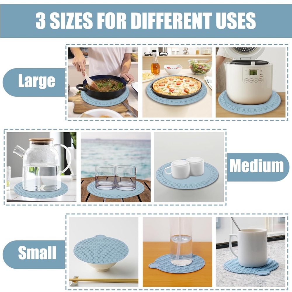 3 Silicone Pot Holders and Trivet mats Heat Resistant Gray - Picture 7 of 7